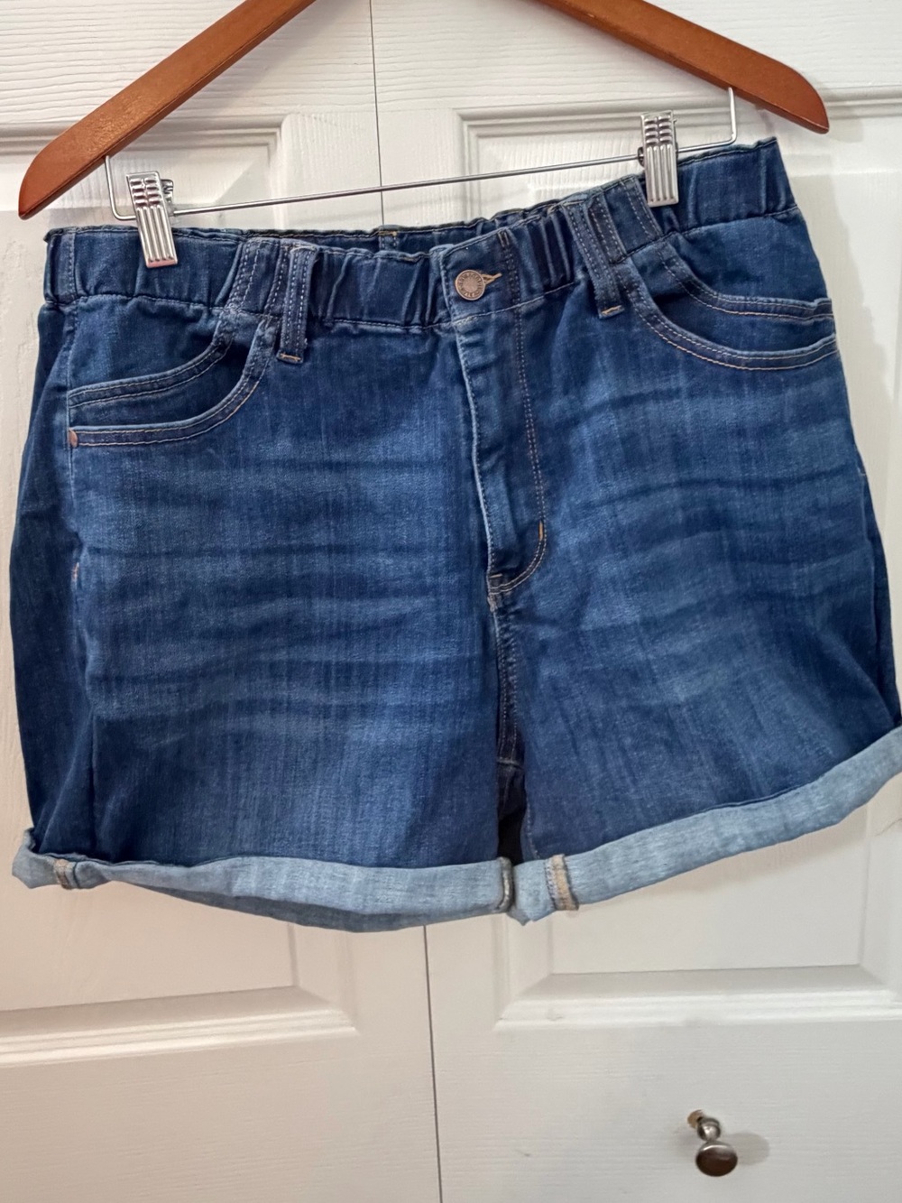 Judy Blue Womens 1XL Dark Wash High Rise Stretch Cuffed Denim Shorts